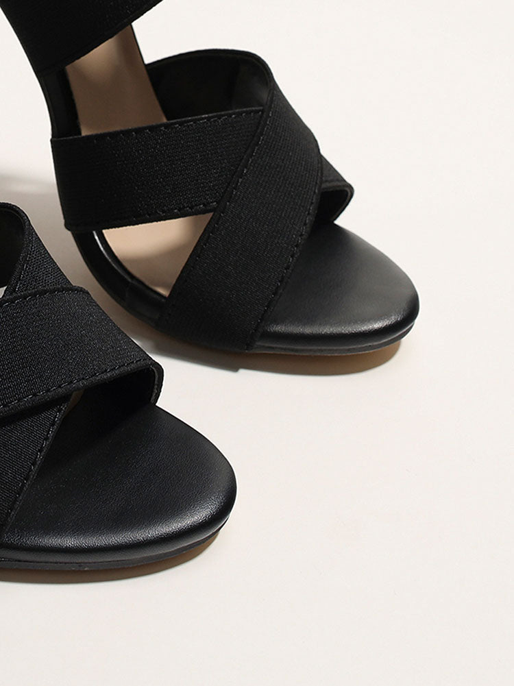 Crisscross Elastic Strap Open Toe Heels