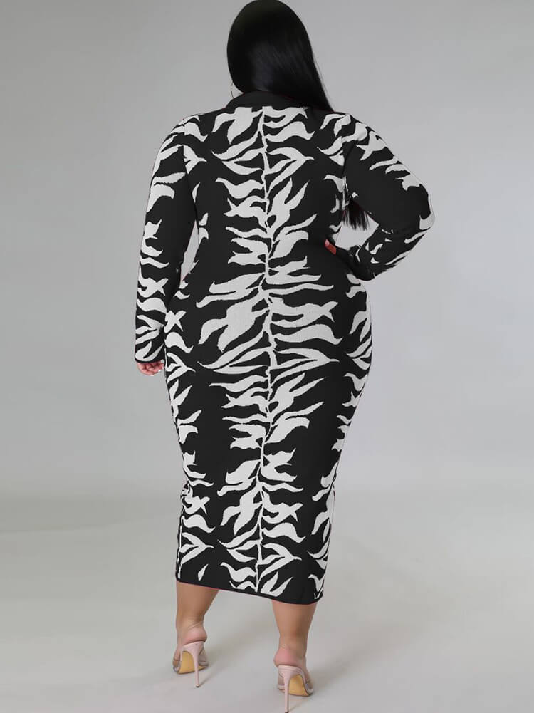 Long Sleeve Floral Print Bodycon Midi Dresses