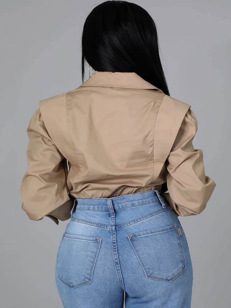 Long Sleeve V Neck Crop Top