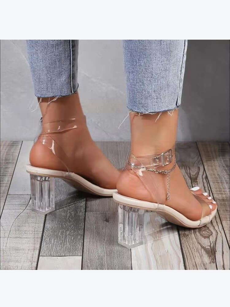 Chunky Block Transparent Strappy Open Toe Heels