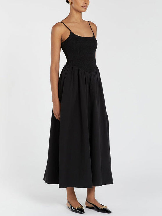 Spaghetti Strap Solid Color Slit Midi Dress