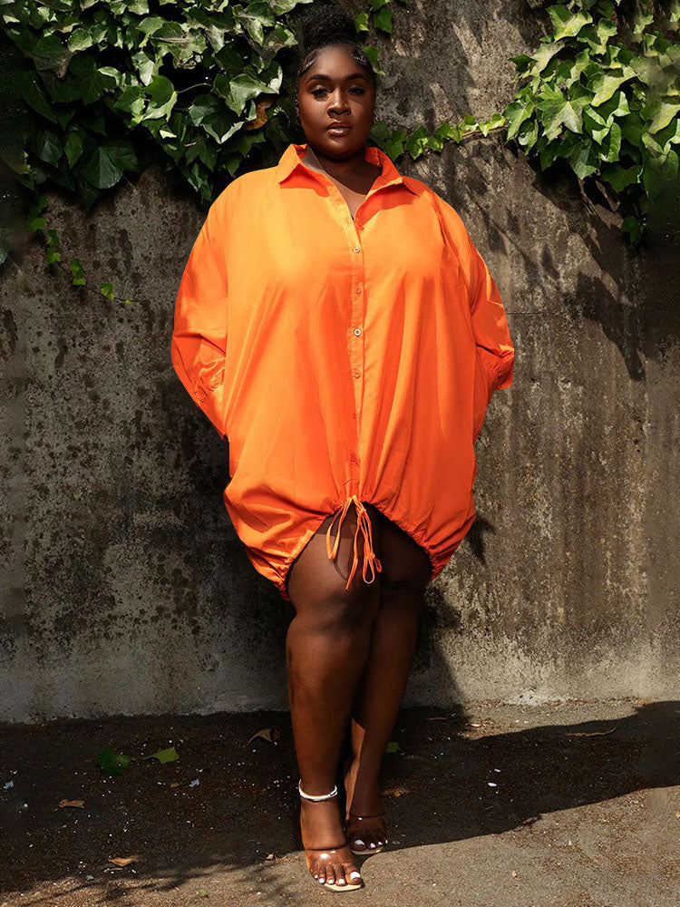 Drawstring Plus Size Shirt Mini Dresses