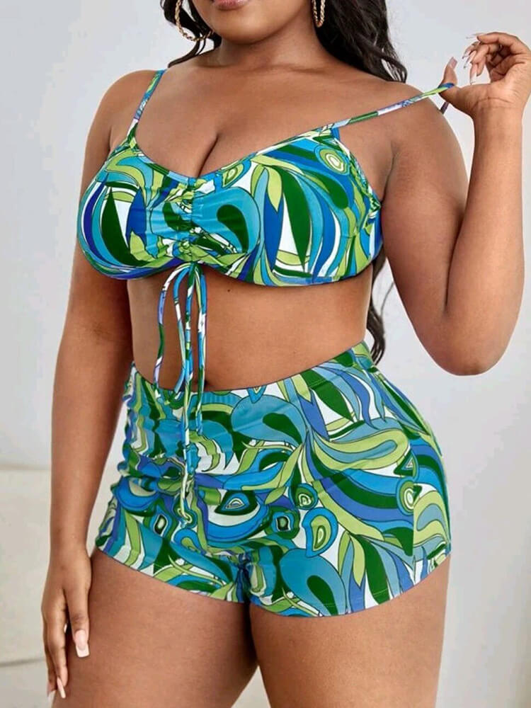 Plus Size Three Piece Floral Print Short Sets