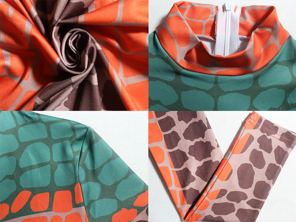Long Sleeve Printed Color Block Bodycon Jumpsuit