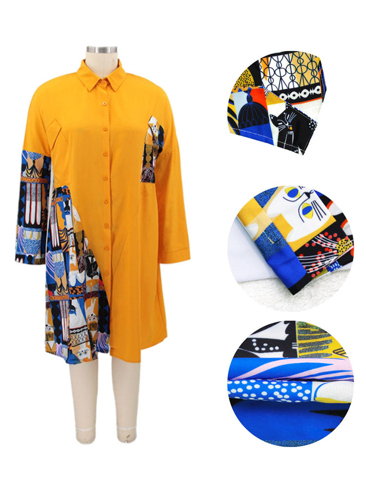 Plus Size Long Sleeve Loose Shirts Midi Dresses