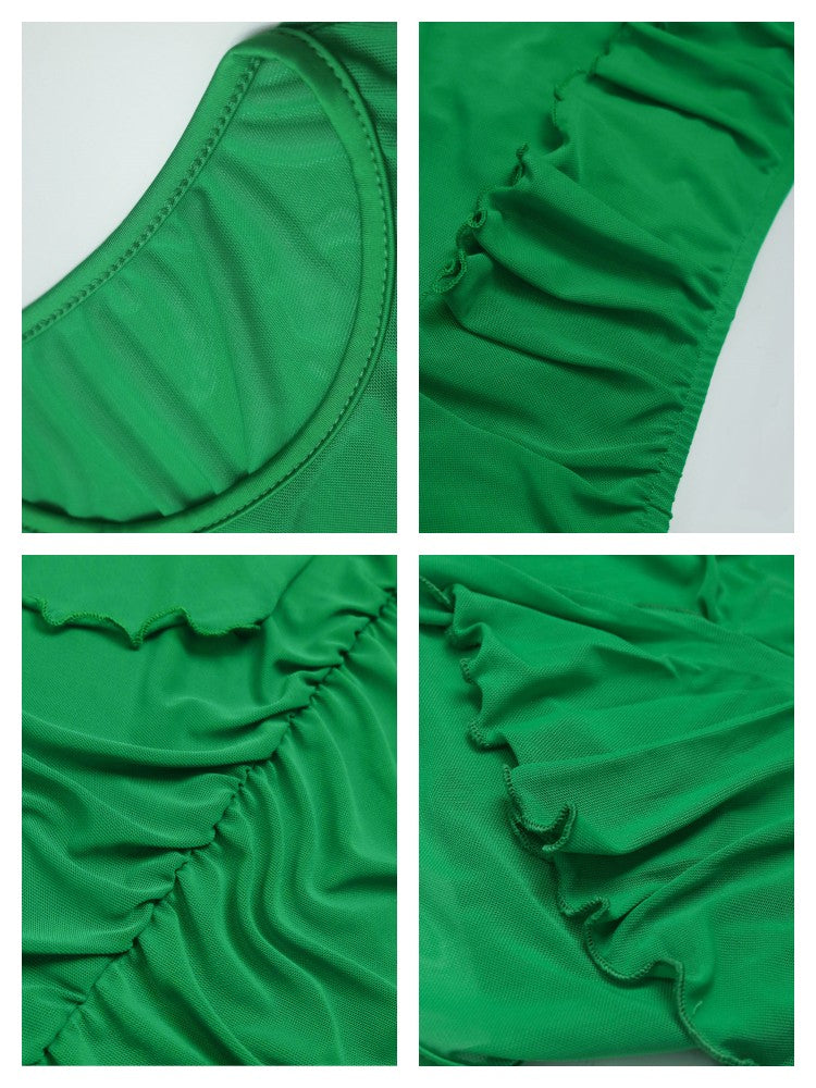 Mesh Sleeveless Ruffled Hem Vest and Skirt Set