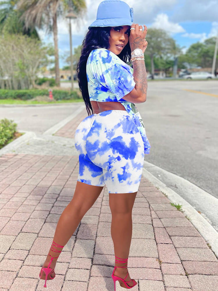 Two Piece Short Sleeve Tie Dye Tops & Shorts