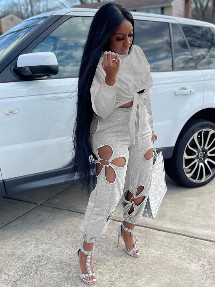 Two Piece Knot Crop Top & Long Pants