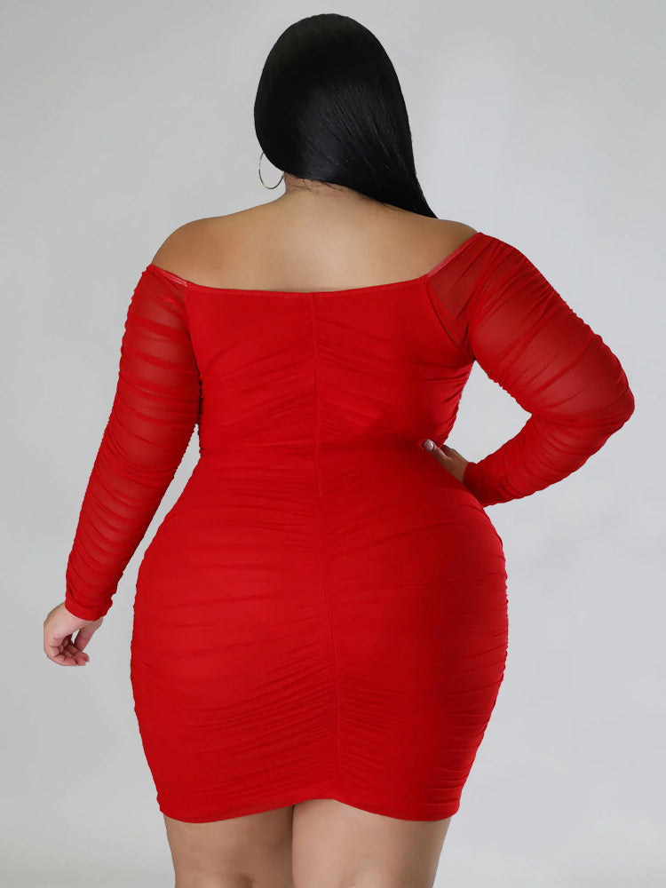 Mesh Patchwork Ruched Plus Size Mini Dresses