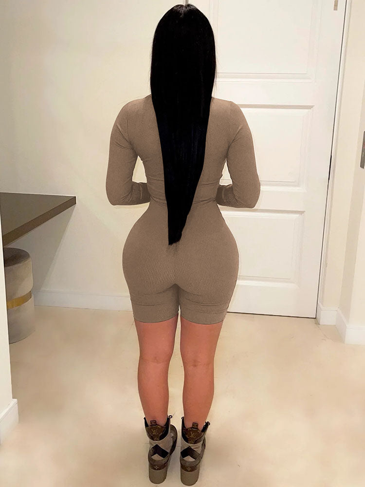 Long Sleeves Zipper Bodycon Rompers
