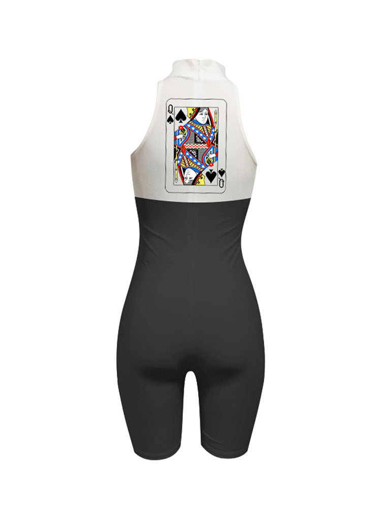 Plus Size Sleeveless Poker Patchwork Rompers