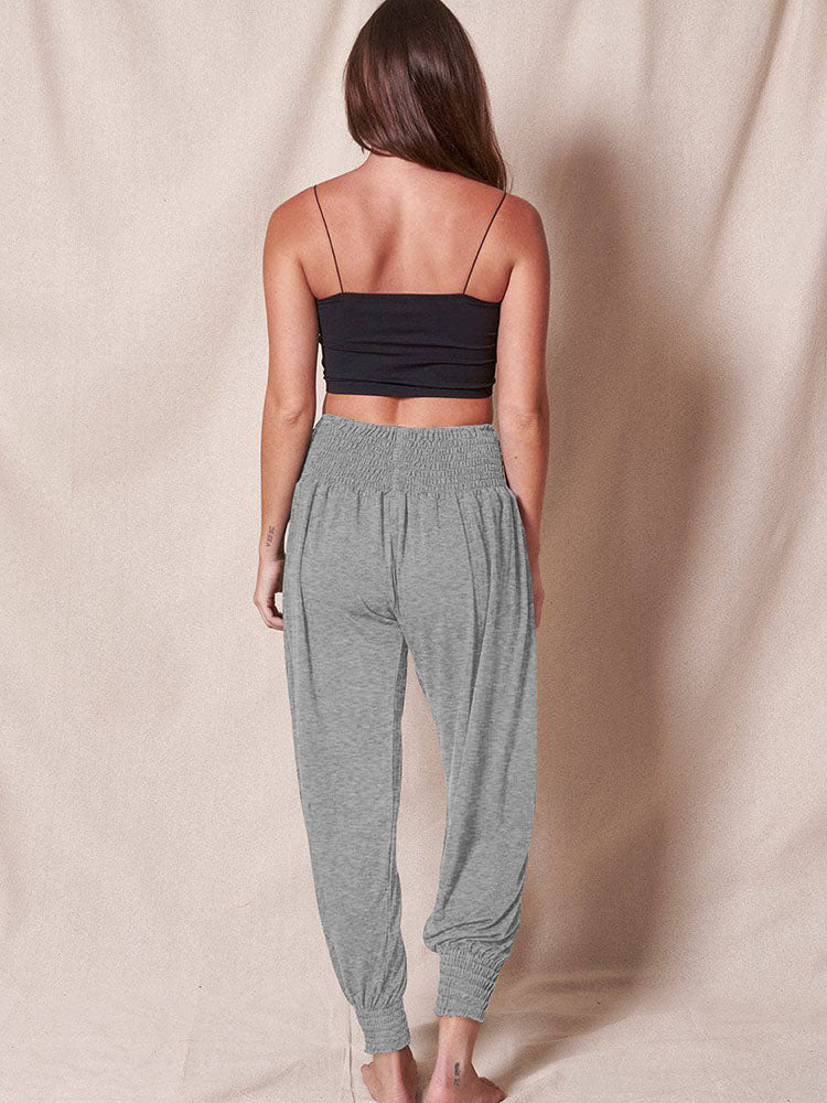 Elastic Waist Solid Color Loose Long Pants