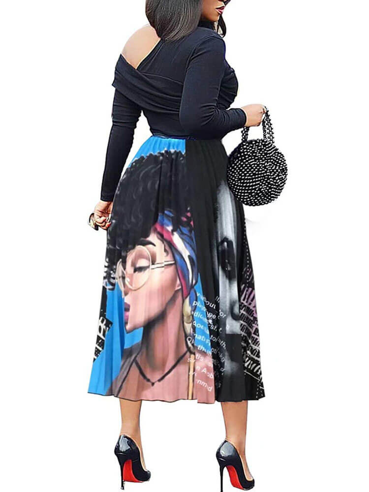 Cartoon Printed High Waist Midi Dress