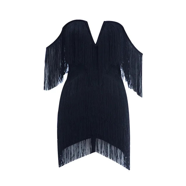 Off-Shoulder Strapless Tassel Mini Dress