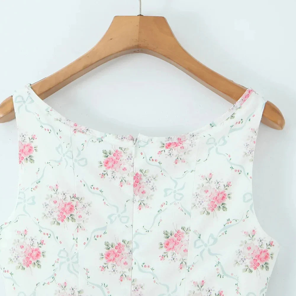 White Print Spliced Maxi Dress - Lace Up Slimming A-Line