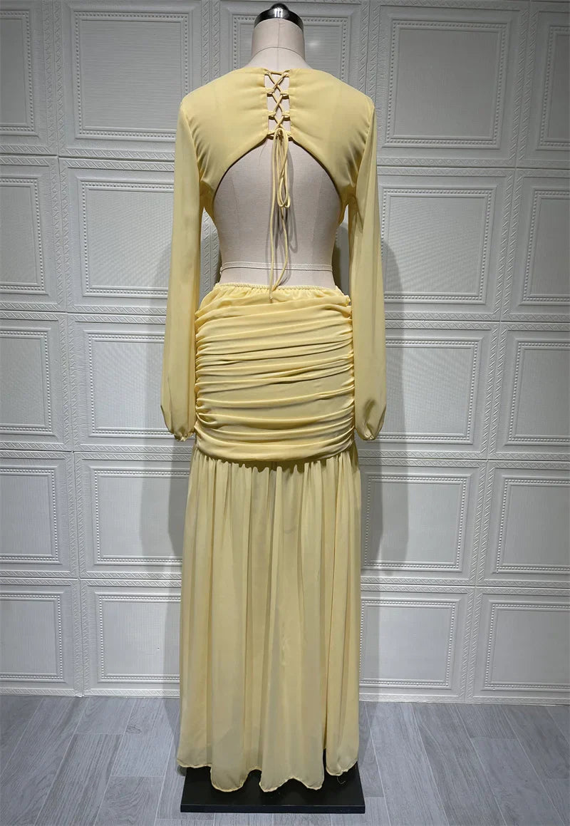 Leopard Print Backless Ruched Maxi Dress