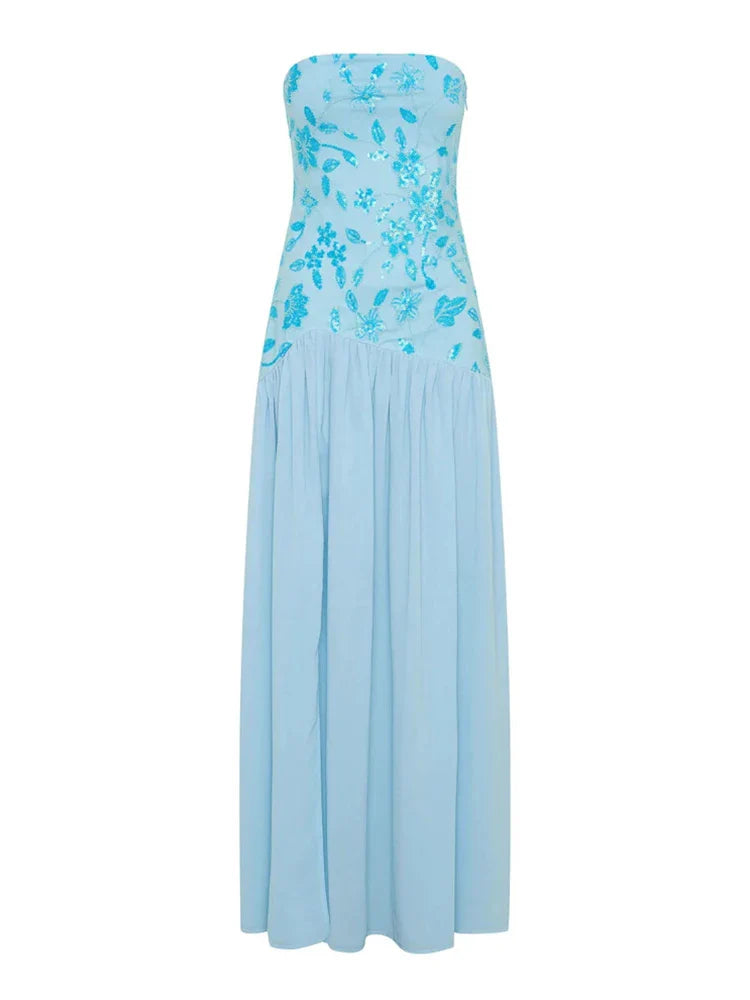 Off-Shoulder Split Print Maxi Dress