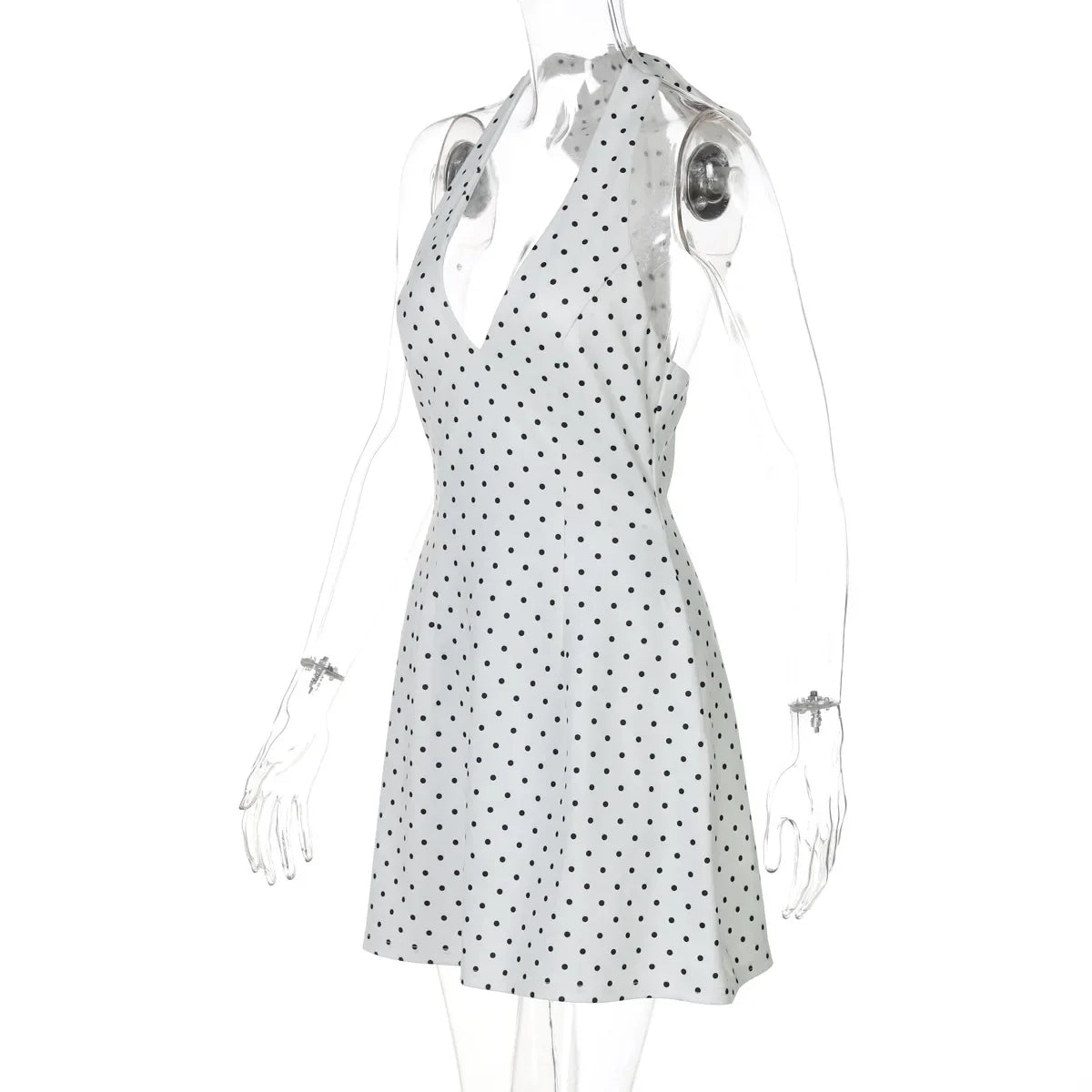 Polka Dot Halter Mini Dress | Flirty Summer V-Neck Fit