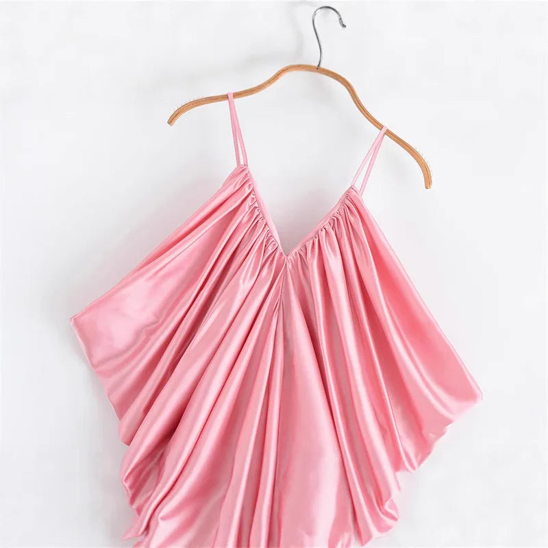 Draped Pink Sling Maxi Dress | Resort Glamour Loose Fit
