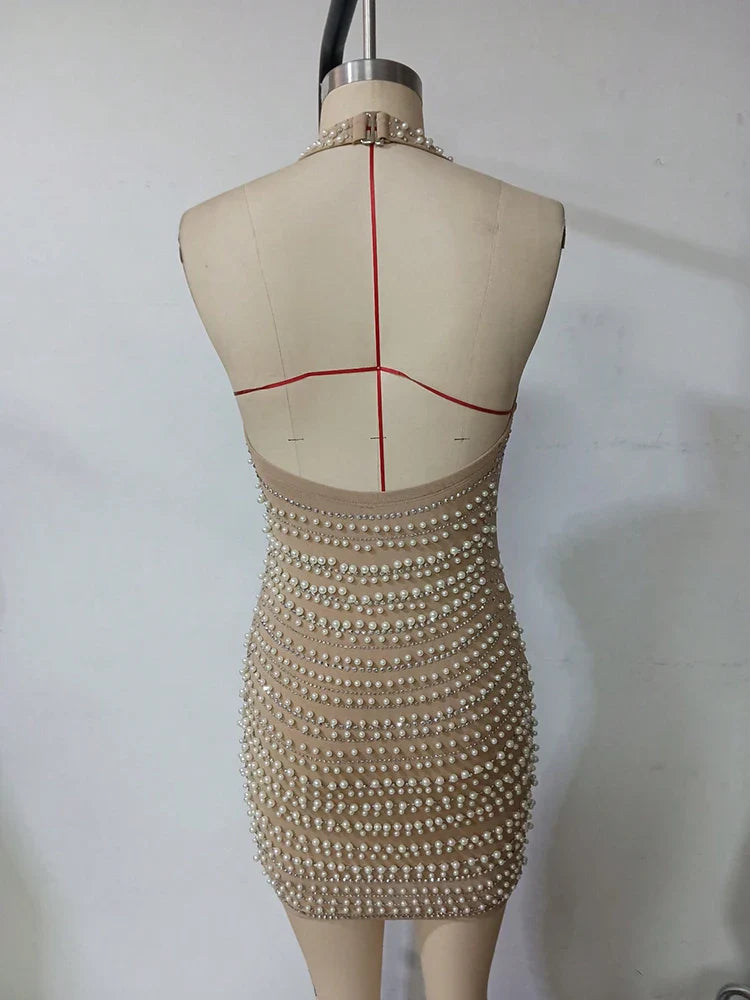 Beaded Halter Mini Dress
