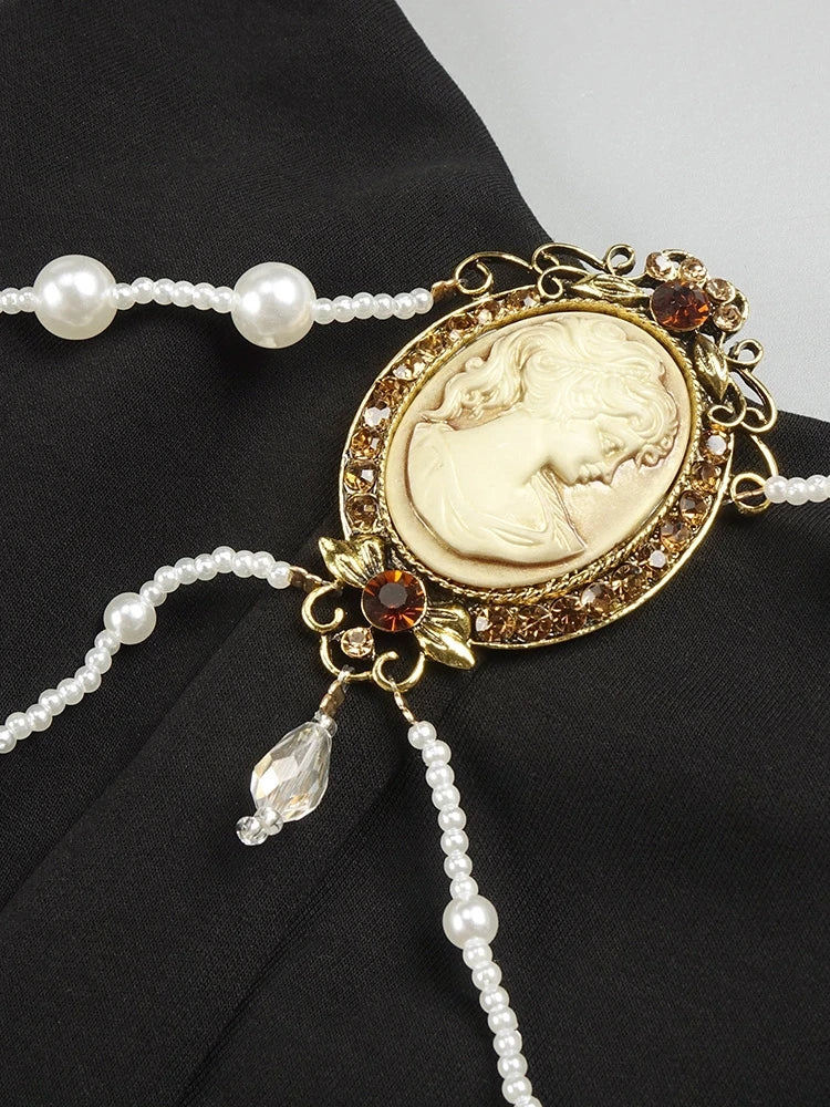 Strapless Pearl-Chain A-Line Midi Gown