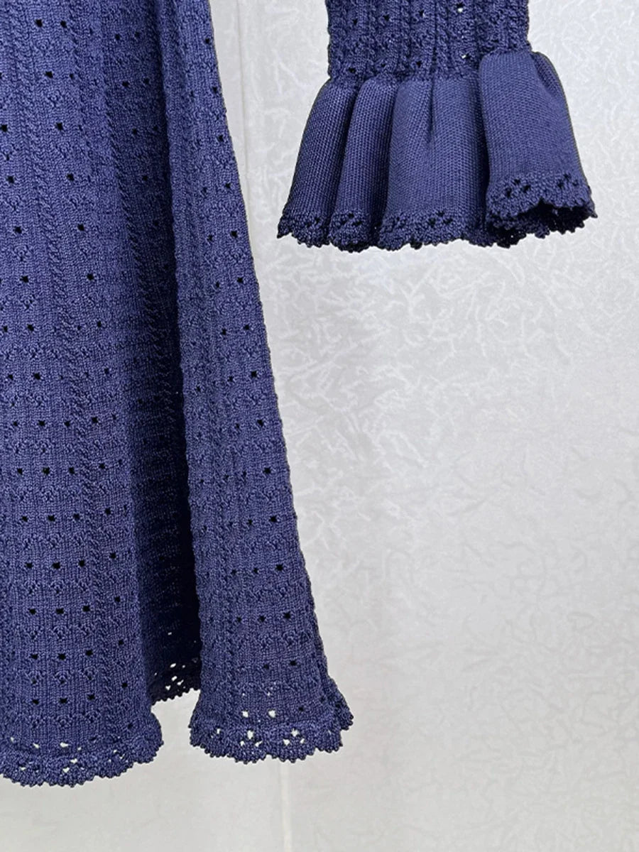 Knit Flower Appliqué Long Sleeve Mini Dress