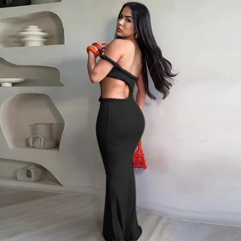 Off-Shoulder Orange Maxi Dress | Sleek Cut-Out Evening Look