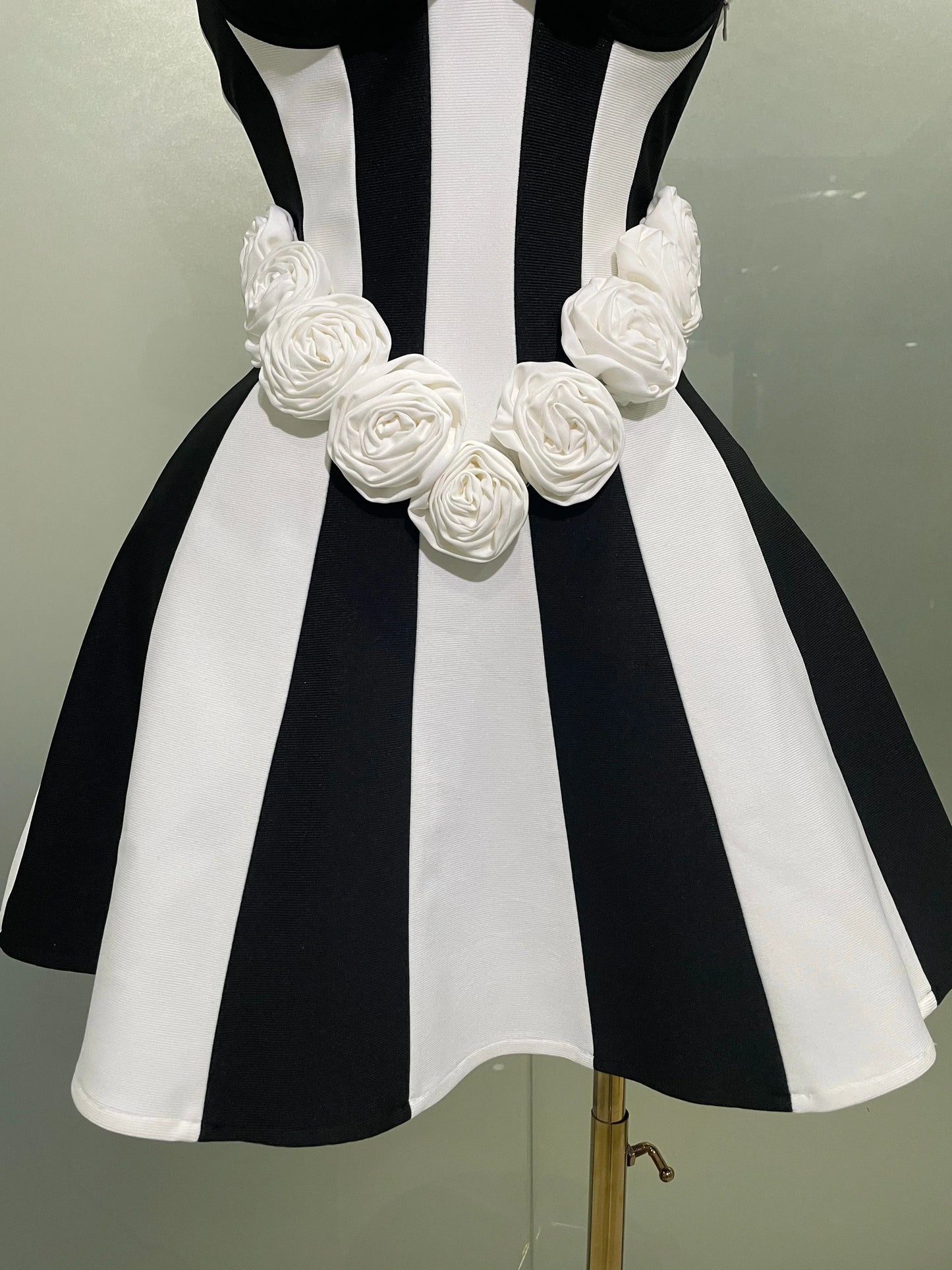 Black & White Flower Strapless Mini Dress
