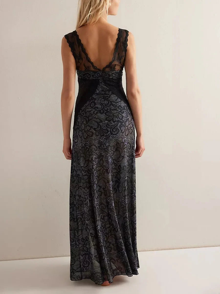 Sequin Lace Tank Maxi Dress | Vintage Floral Glamour