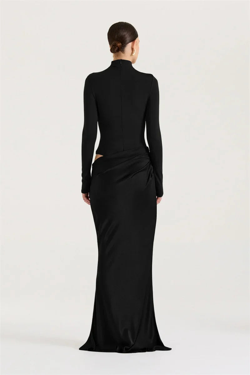 Turtleneck Ruched Maxi Dress | Sleek Fall Evening Look