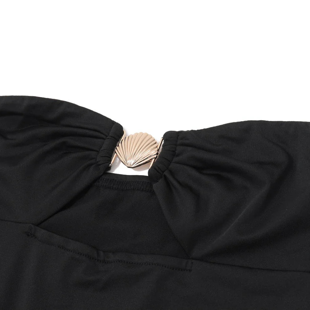 Black Strapless Cutout Gown | Sheath Cotton Maxi for Events