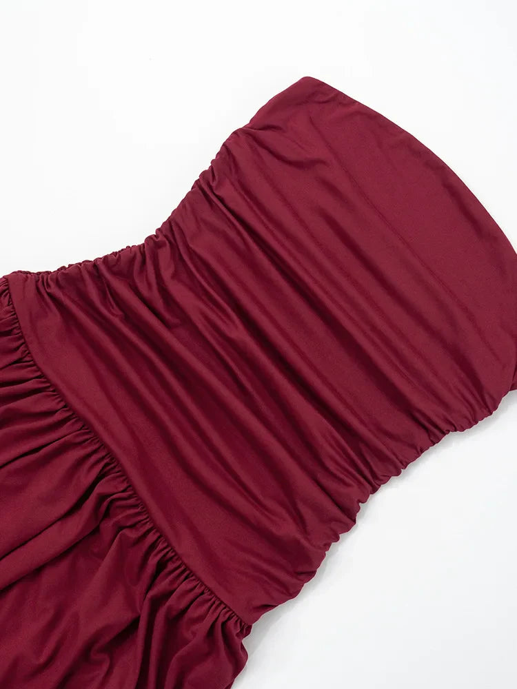 Burgundy Strapless Gown | Floor-Length Minimalist Evening Dress