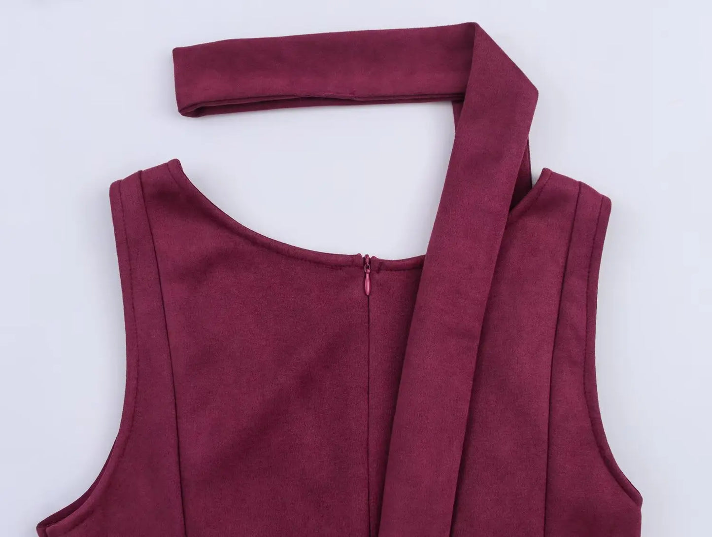 Maroon Velvet Midi Dress | Princess Fit-and-Flare with Scarf