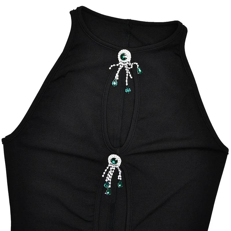 Black Hollow Out Pearl Tassel Maxi Bodycon Dress - Club & Party Wear