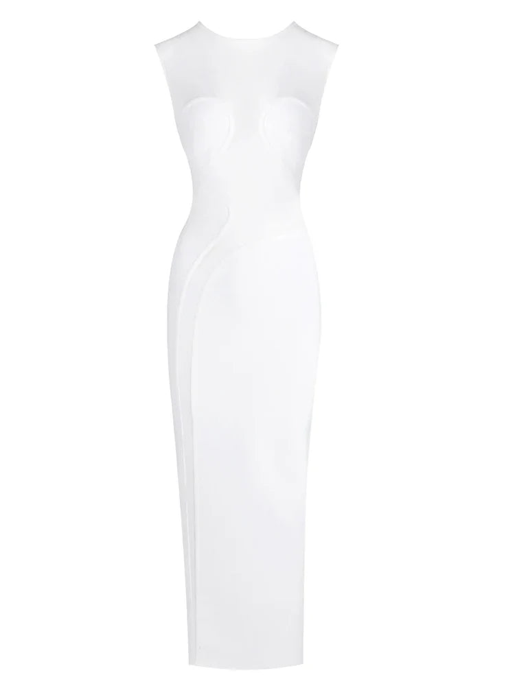 White sleeveless dress on a white background