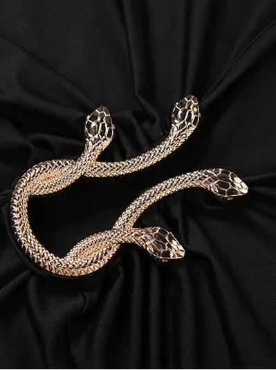 Black Deep V-Neck Metal Snake Long Dress