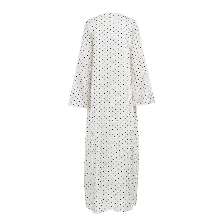 White Polka Dot Bow V-Neck Maxi Dress
