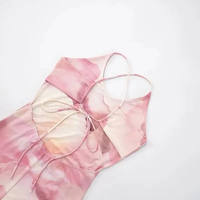 Pink Printed Spaghetti Strap Maxi Dress