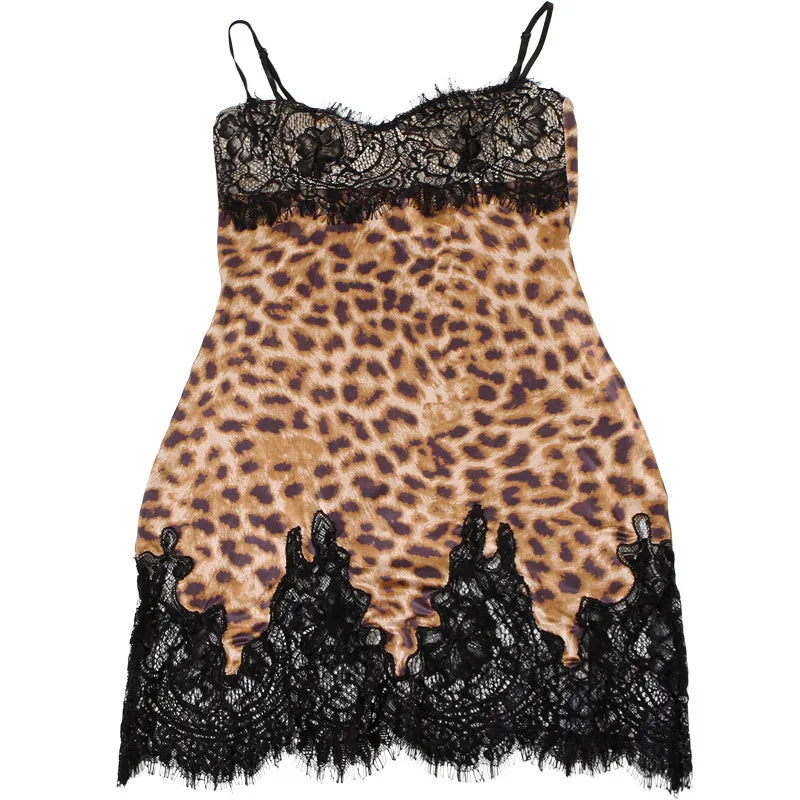 Patchwork Leopard Print Mini Dress - Spaghetti Strap High Waist