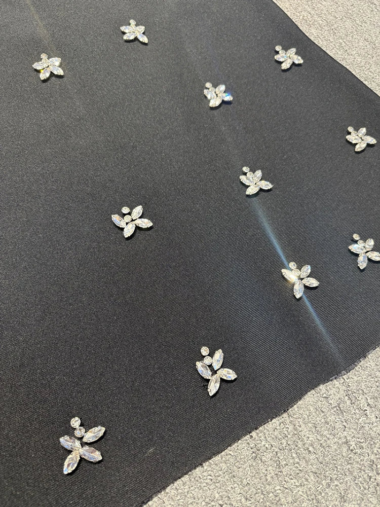 Black Halter Diamond Beaded Backless Gown