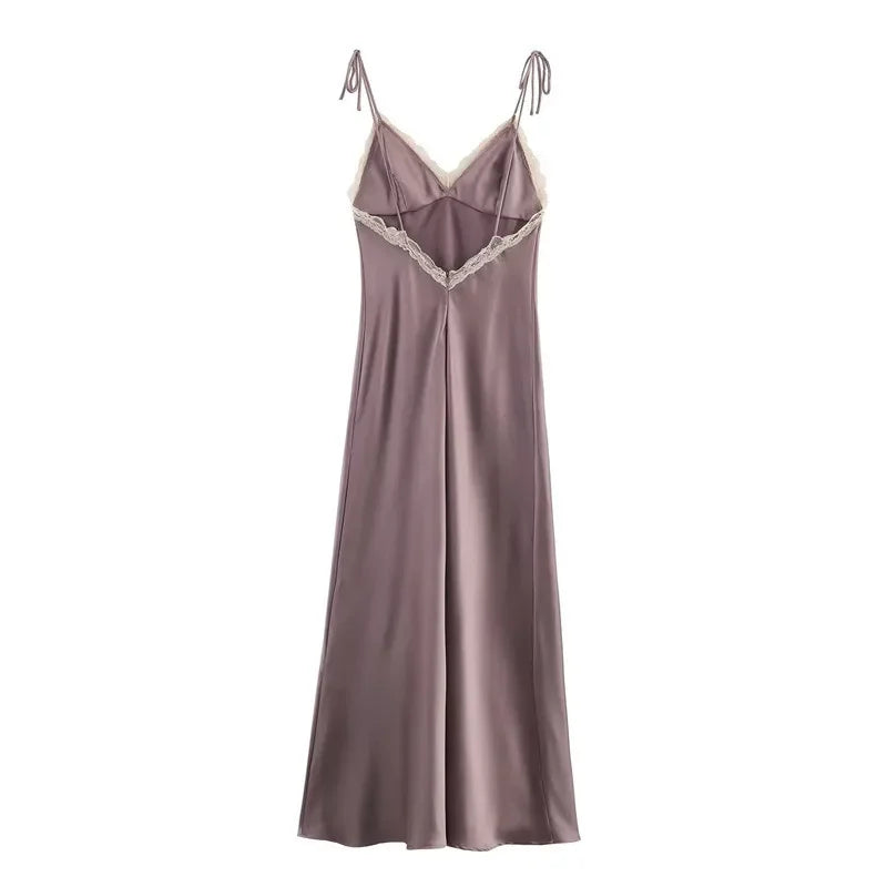 Satin Lace Trim Slip Maxi Dress