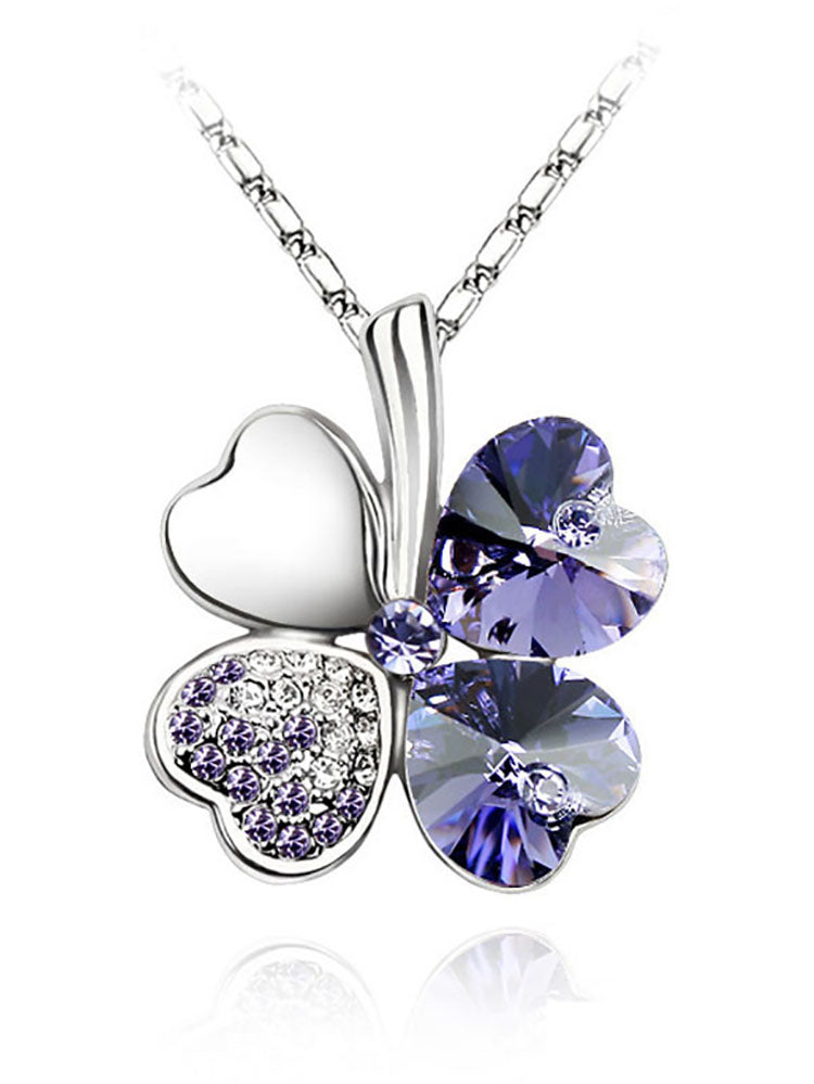 Heart Crystal Pendant Four Leaf Clovers Necklaces