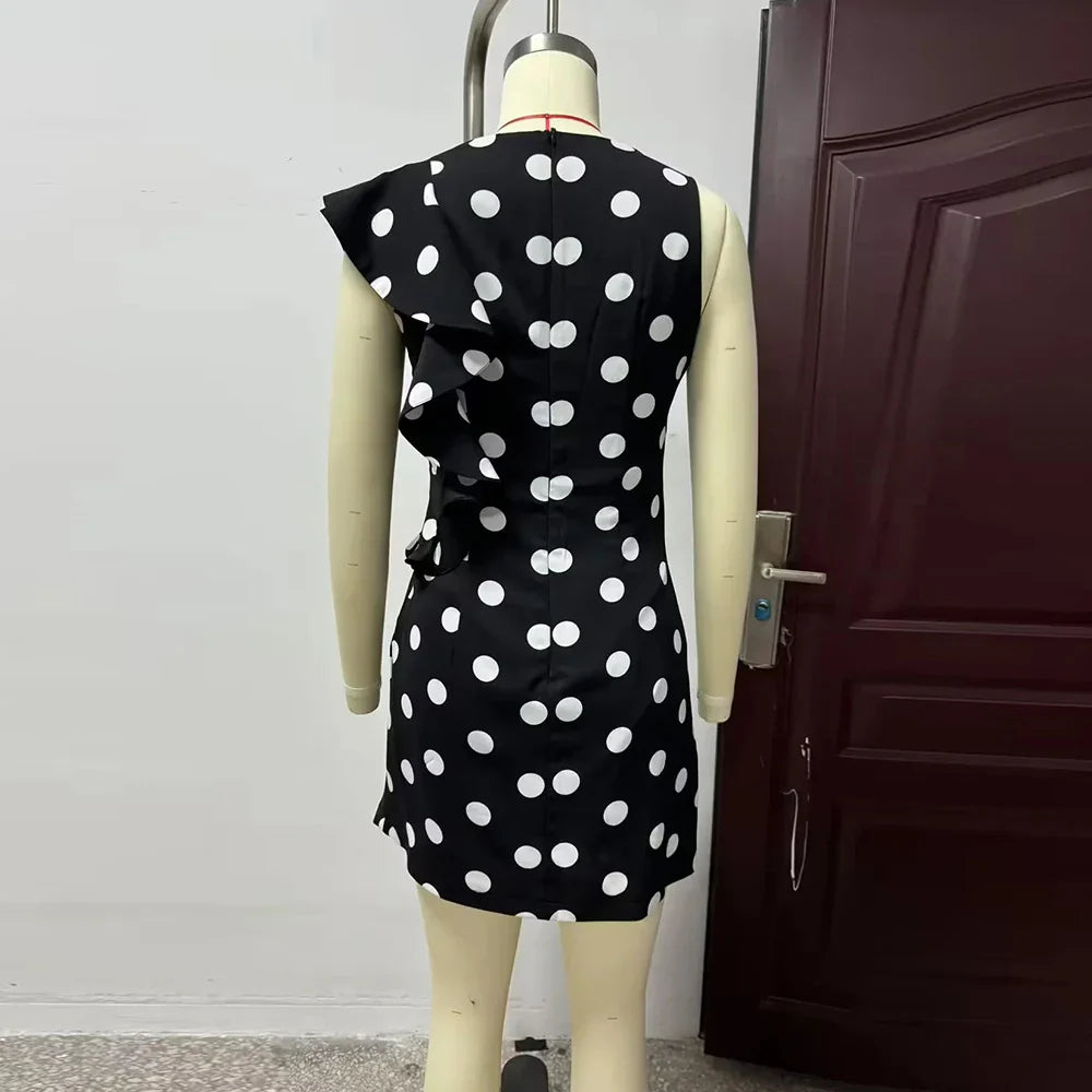 Black Polka Dot Mini Dress | Sleeveless High-Waist Summer Classic