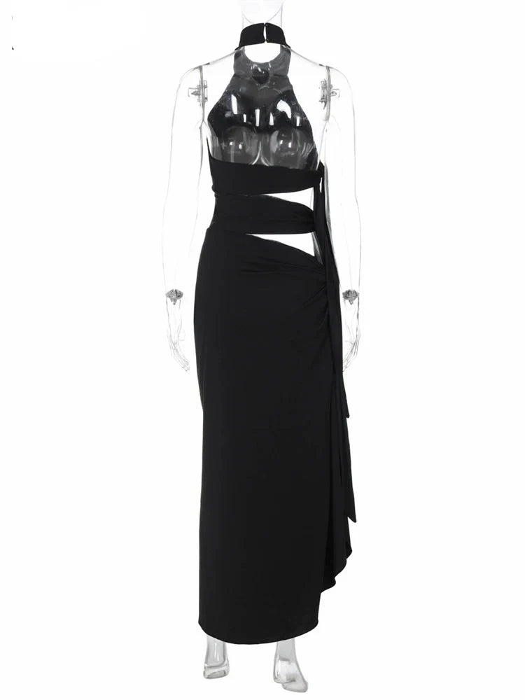 Black Hollow Out High Split Maxi Dress – Sleeveless Club Party Gown