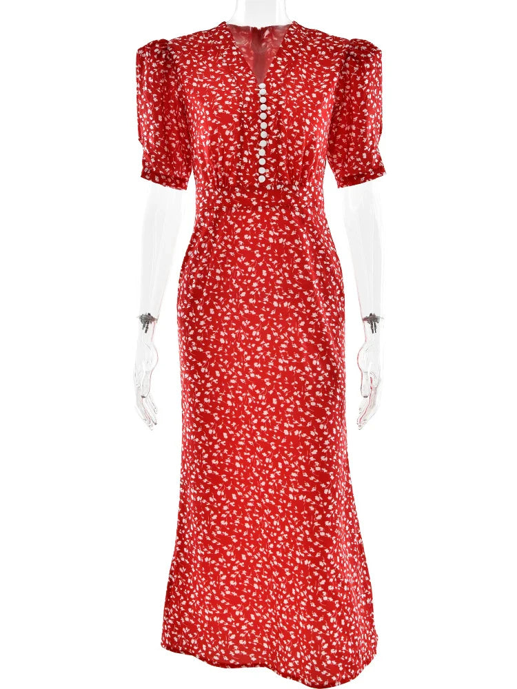 Half-Sleeve Polka Dot Midi Dress