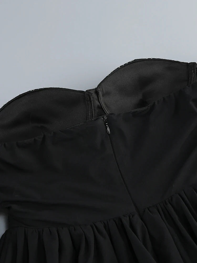 Black Off-Shoulder Diamonds Puff Jumpsuit