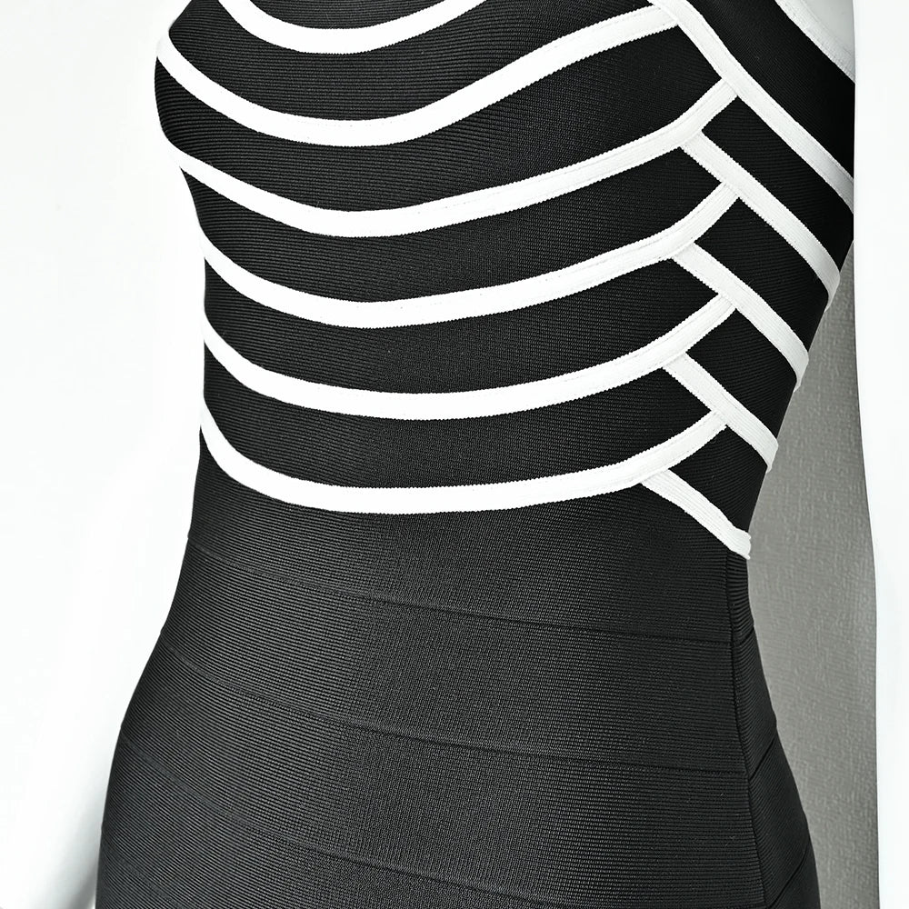 Black & White Bandage Midi Dress | Striped Sculpted Sheath