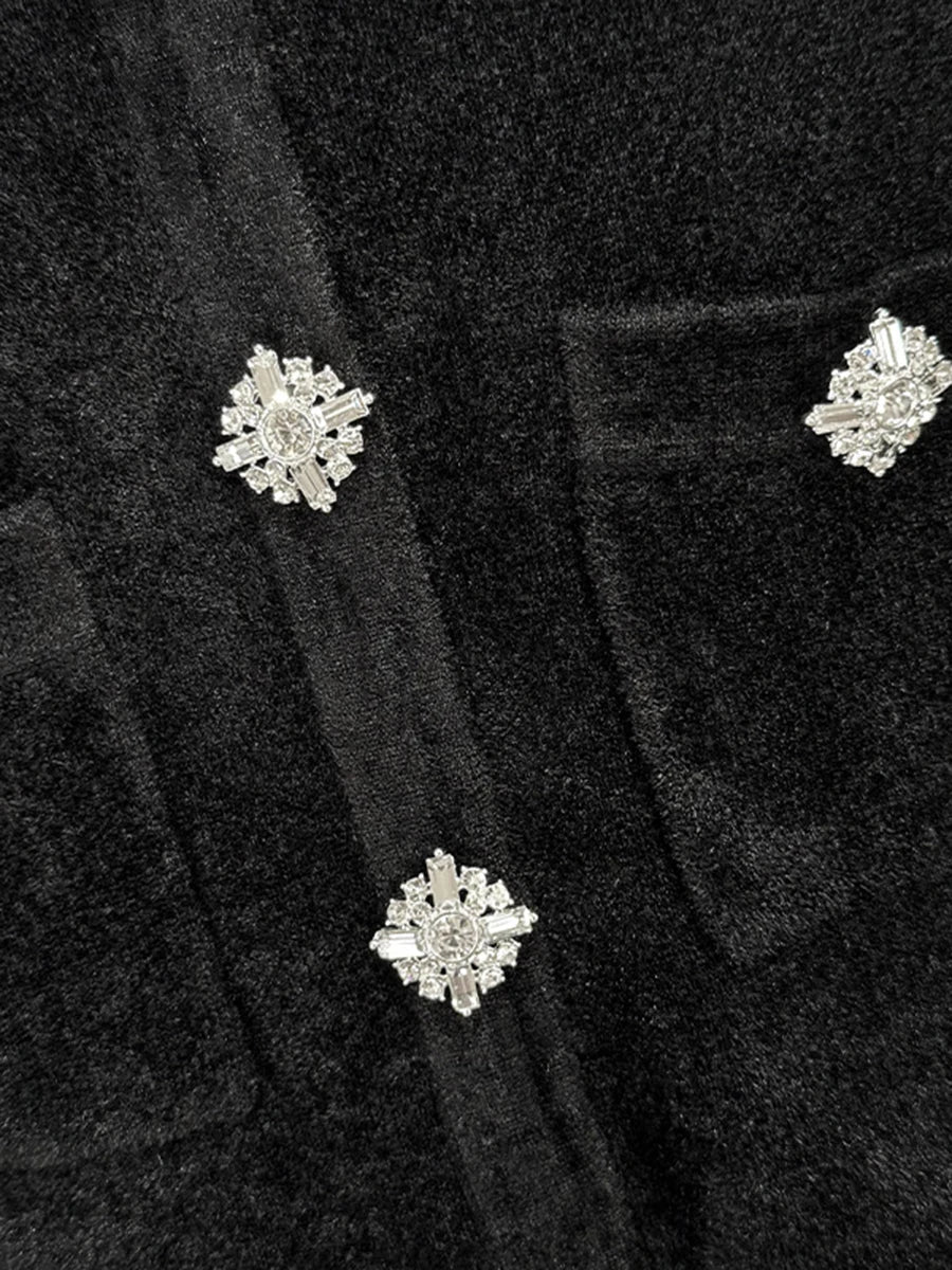 Round Neck Long Sleeve Diamond Button Lace Trim Mini Dress