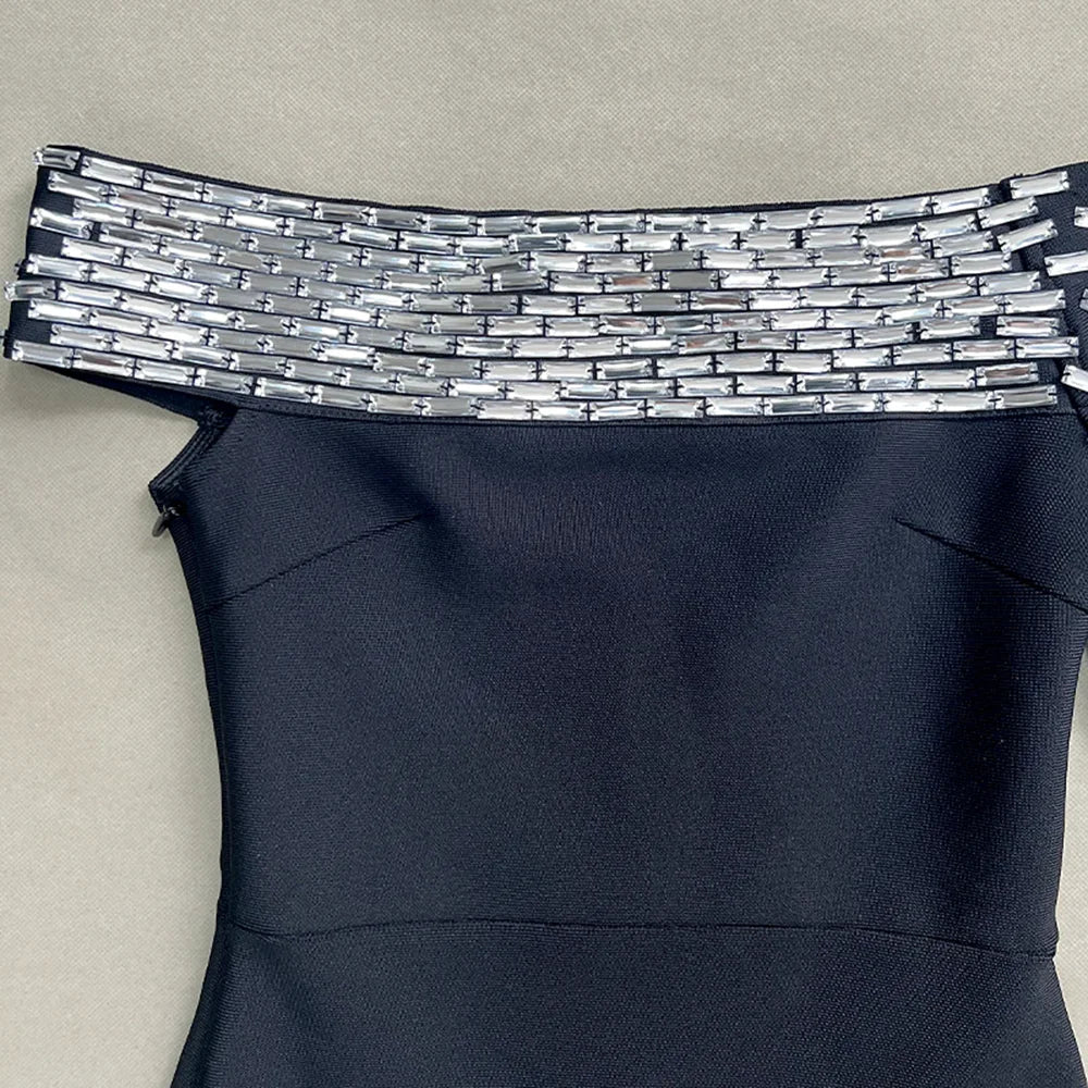 Elegant Crystal Embellished One-Shoulder Sheath Maxi Dress