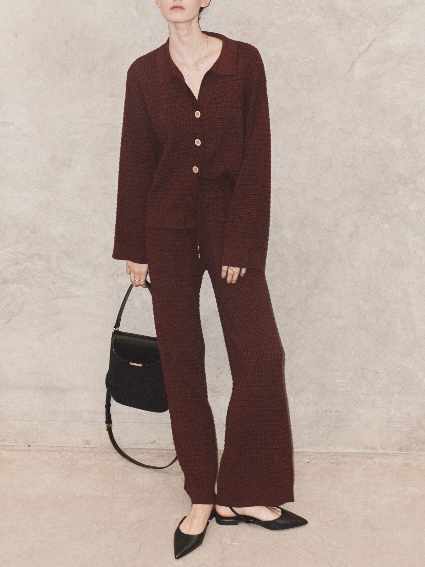 Textured Wool Loose Wide-Leg Pants